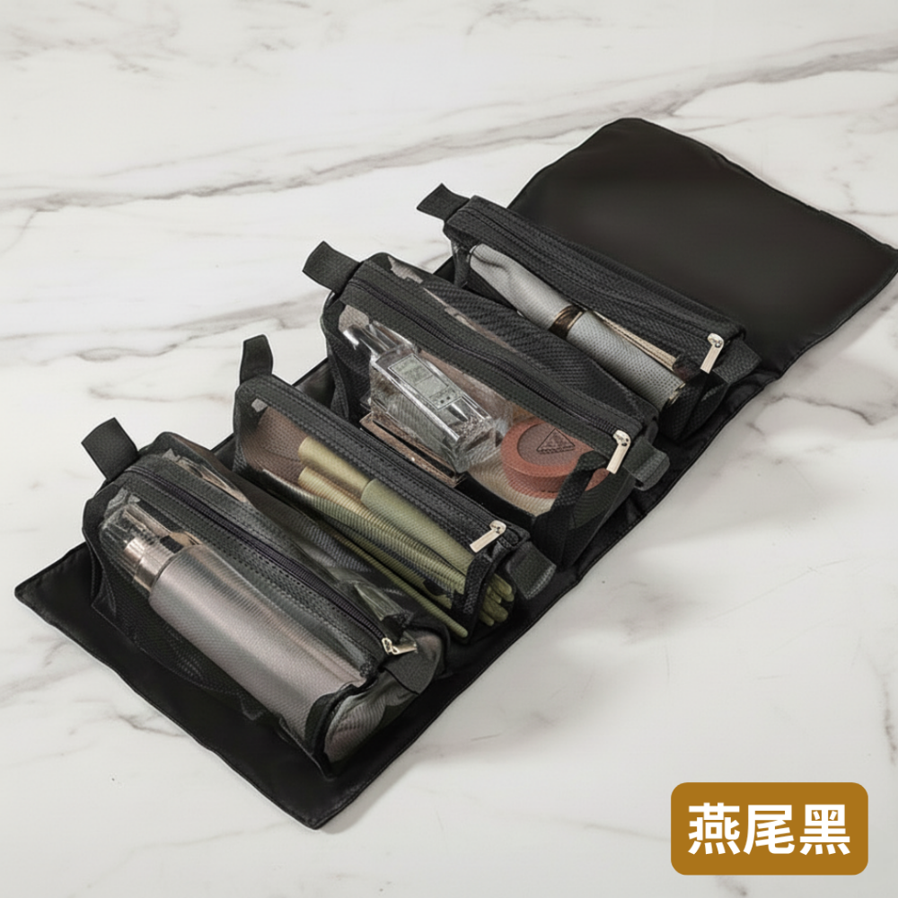 【悠悠趣】可拆卸化妝包 手卷化妝包 四合一折疊 魔鬼氈黏貼 分類收納 隨身化妝包 可拆式 洗漱包 旅遊收納 外出化妝-規格圖9
