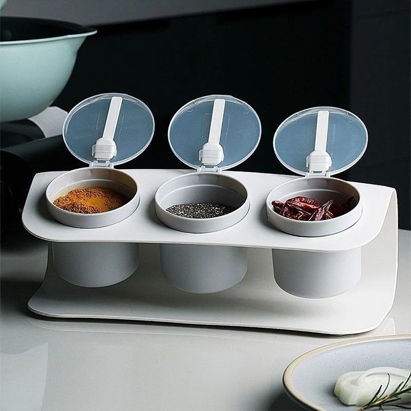 【日式廚房三格調味架】日式廚房三格創意調味料盒 家用創意香料儲存罐 簡約烹飪儲物盒調味架-細節圖2