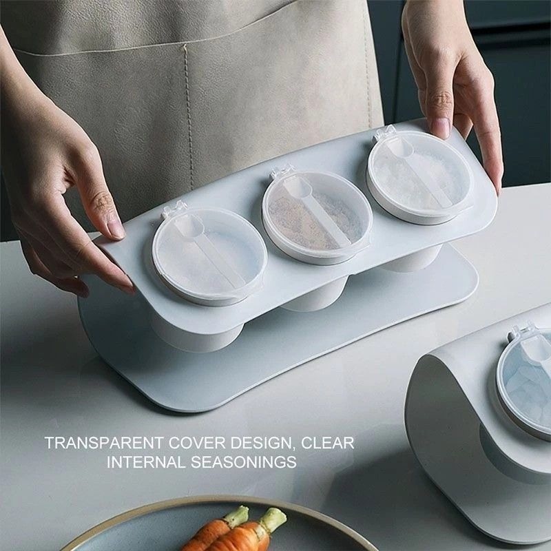 【日式廚房三格調味架】日式廚房三格創意調味料盒 家用創意香料儲存罐 簡約烹飪儲物盒調味架-細節圖3