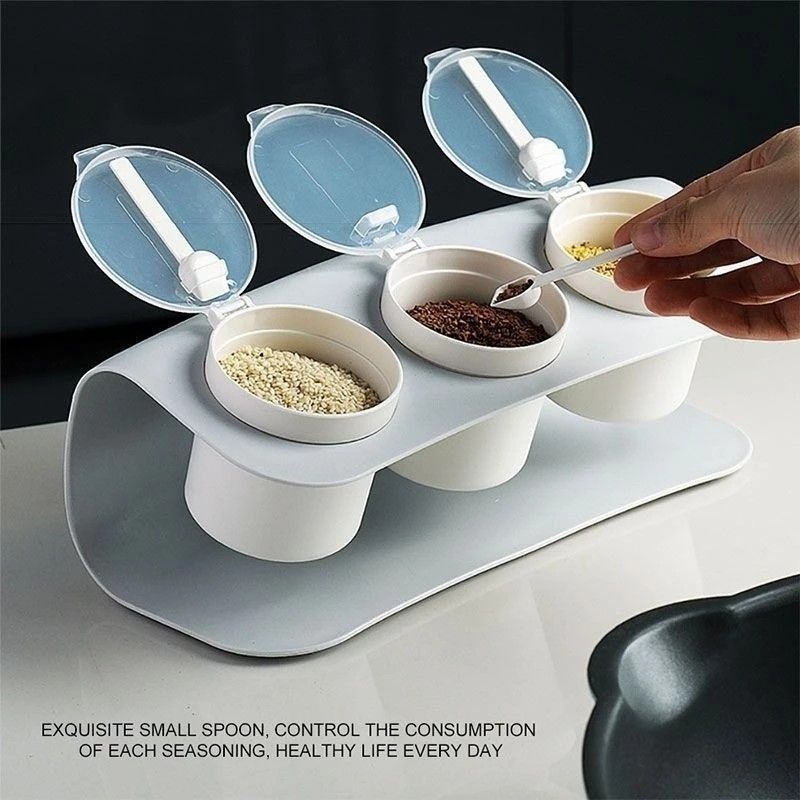 【日式廚房三格調味架】日式廚房三格創意調味料盒 家用創意香料儲存罐 簡約烹飪儲物盒調味架-細節圖4