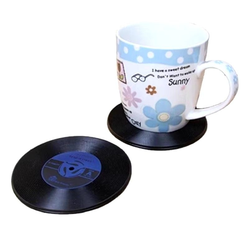 【復古黑膠唱片杯墊】2入裝 推薦 創意CD唱片 造型矽膠杯墊 咖啡杯墊 防滑杯墊-細節圖4