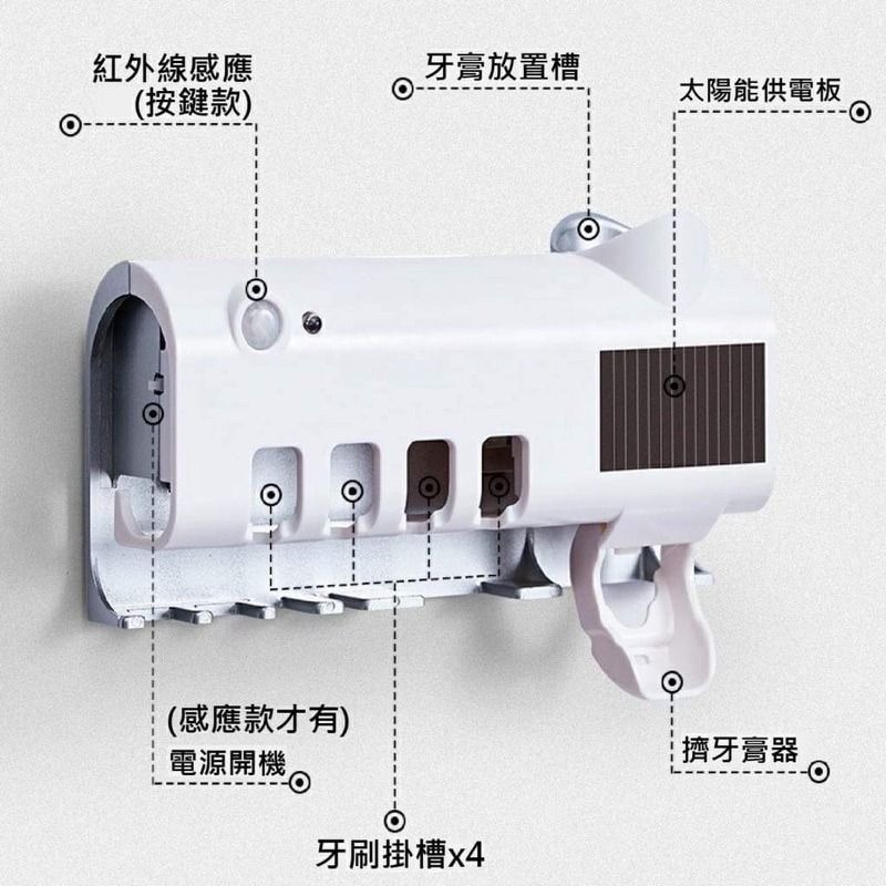 【智能牙刷架】免打孔紫外線光電充電牙刷消毒架 浴室智慧殺菌人體感應牙刷消毒器 廁所光觸媒消毒器 太陽能充電節能擠牙膏架-細節圖5