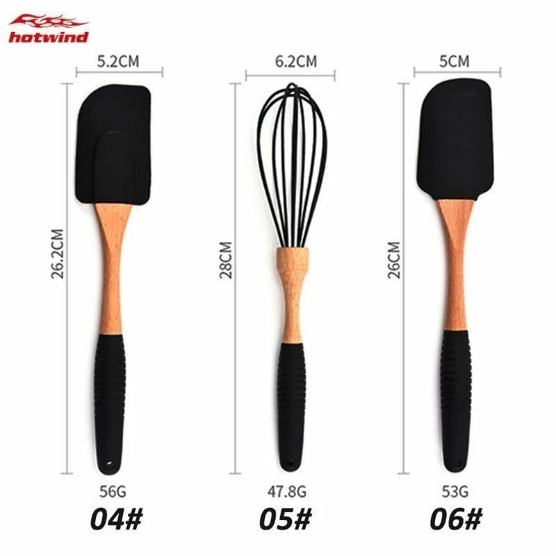 【質感烹飪烘焙用具】8入半木柄矽膠廚具套裝,不沾鍋耐高溫烹飪烘焙用具,蛋糕製作攪拌器組-細節圖3