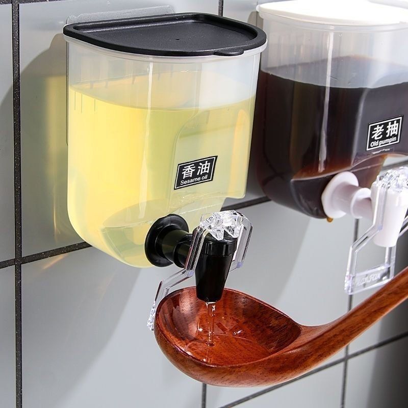 【壁掛調味料壺】壁掛透明防漏調味料壺,免打孔廚房創意水龍頭油瓶,烹飪料理按壓出液調味罐-細節圖3