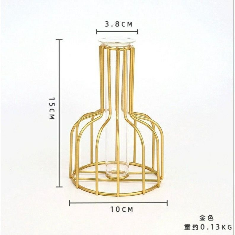 【北歐風植物花器】北歐鐵藝金色水培透明玻璃花瓶 客廳餐桌桌面裝飾鏤空植物盆栽 簡約乾花花插綠蘿水養花盆-細節圖7