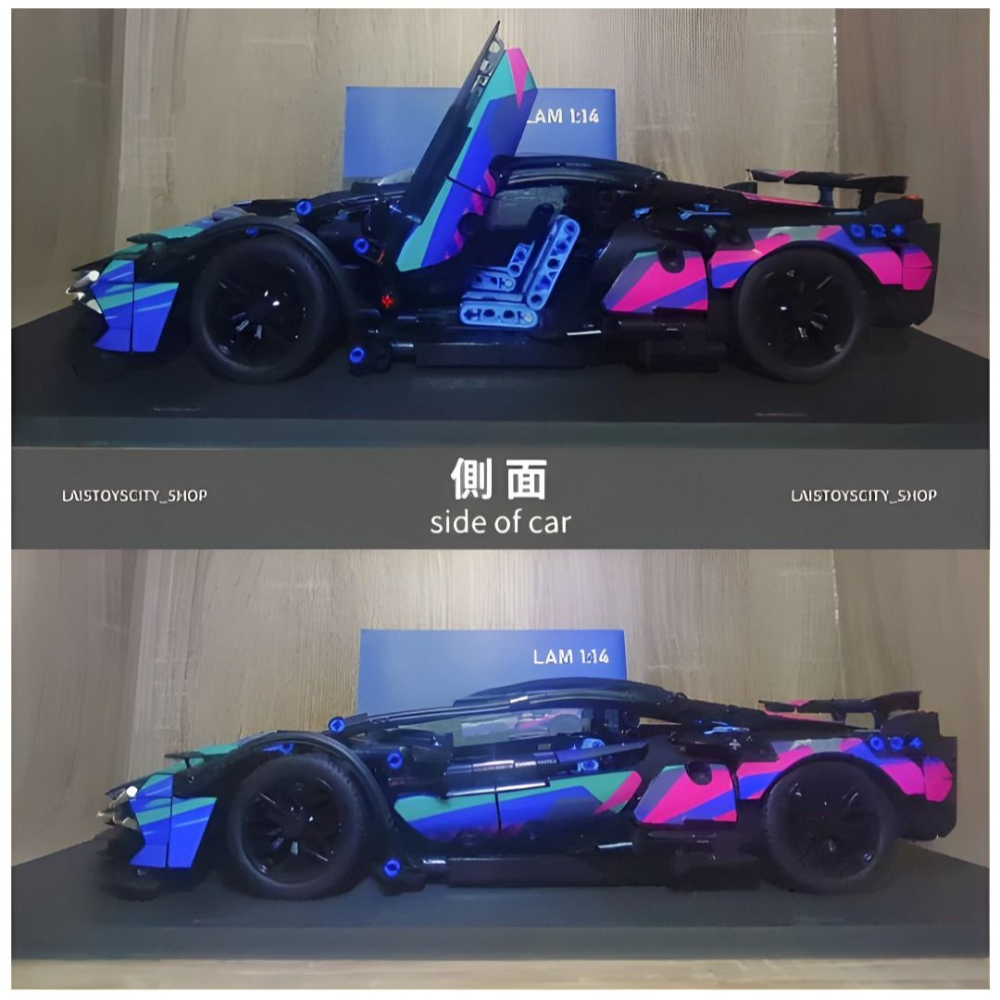 【賽博龐克藍寶基尼超跑_免組裝】藍寶基尼超跑模型 1:14車模 免組裝 真車等比設計 剪刀門開啟 高品質ABS材質-細節圖4