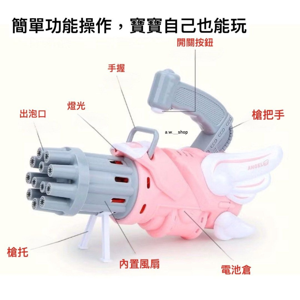 【天使加特林泡泡機】天使加特林燈光自動12孔泡泡機,兒童造型酷炫泡泡槍,小朋友噴泡泡玩具,藍色-細節圖4