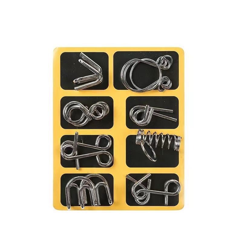 【兒童智力解鎖玩具】8件套金屬智力解環解扣 兒童益智拼圖解鎖玩具 成人休閒遊戲 孔明鎖 魯班鎖-細節圖3