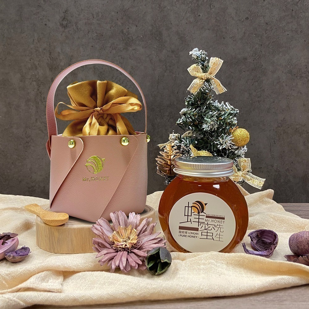 粉色皮質提籃+金色絨布袋+木製小湯匙