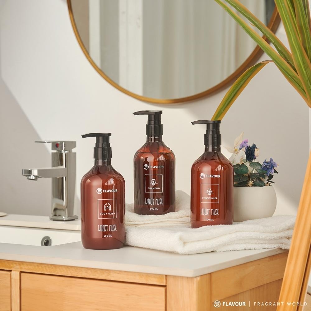 🍀有發票🍀FLAVOUR 角蛋白氨基酸洗髮精 角蛋白氨基酸潤髮乳 積雪草氨基酸沐浴乳 500ml 木質麝香調-細節圖3