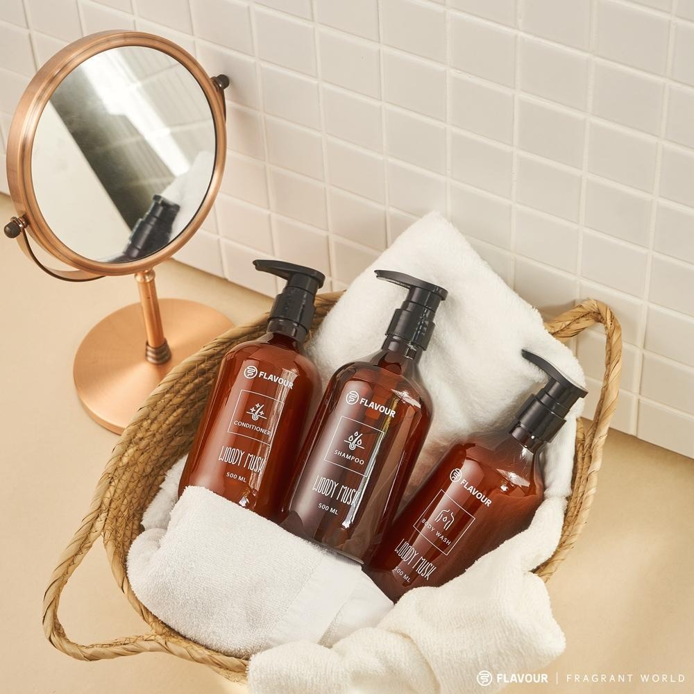 🍀有發票🍀FLAVOUR 角蛋白氨基酸洗髮精 角蛋白氨基酸潤髮乳 積雪草氨基酸沐浴乳 500ml 木質麝香調-細節圖5
