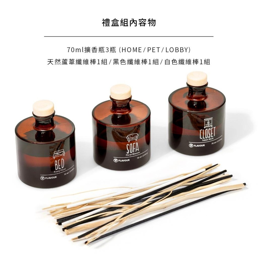 🍀有發票🍀【寵物友善】FLAVOUR 居家香氛擴香禮盒 70mlx3／室內擴香瓶 香氛瓶 芳香瓶 聖誕節交換禮物-細節圖3