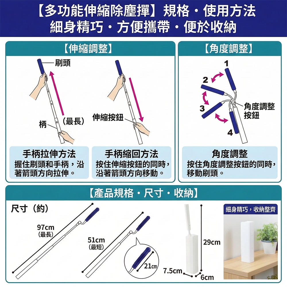 日本LEC激落君可伸縮除塵器附收納盒-細節圖3