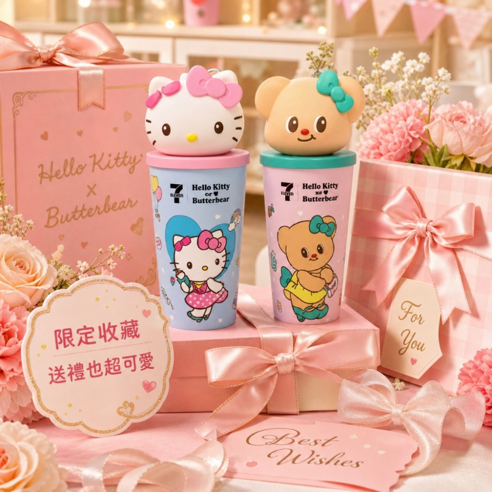 泰國 Hello Kitty×Butterbear 聯名磁吸公仔冷水杯 零錢包水杯 泰國限定-細節圖2
