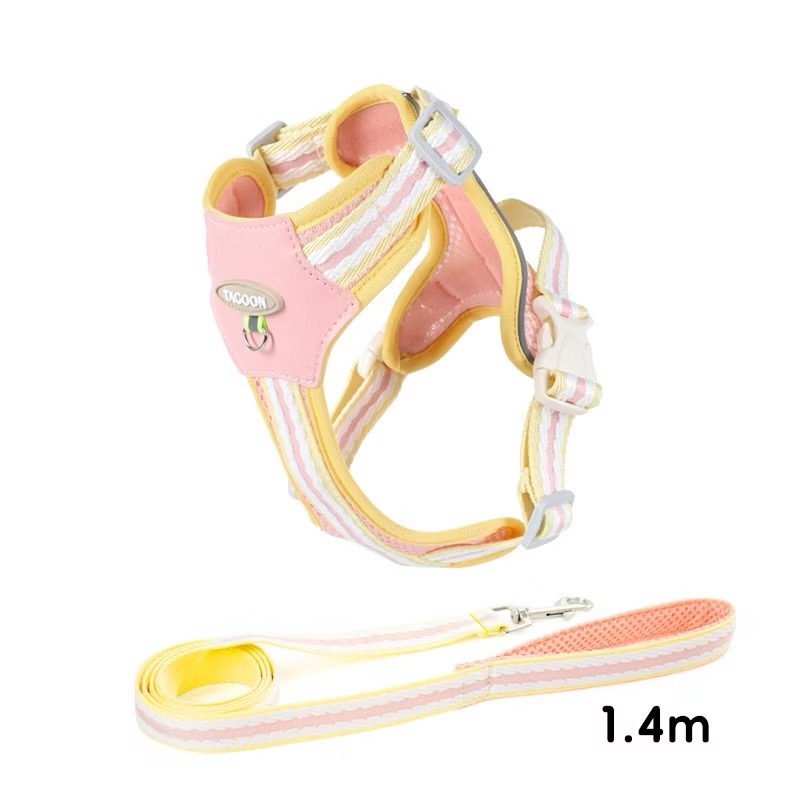 『寵心所欲』寵物胸背帶牽引繩外出中小型犬撞色條紋透氣輕便雲感不黏毛防爆衝胸背帶牽引繩-規格圖7
