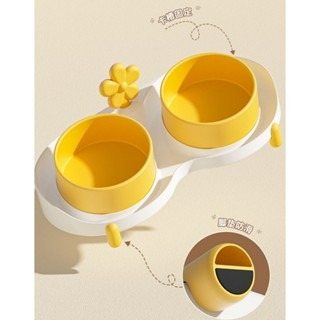 『寵心所欲』寵物互頸餐桌狗狗食碗貓咪吃飯餐桌防打翻雙陶瓷碗防黑下巴雙寵物碗餐桌套組帶造型罐頭刀勺-細節圖2