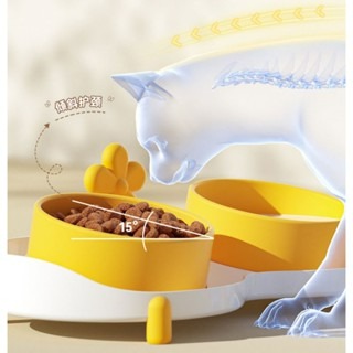 『寵心所欲』寵物互頸餐桌狗狗食碗貓咪吃飯餐桌防打翻雙陶瓷碗防黑下巴雙寵物碗餐桌套組帶造型罐頭刀勺-細節圖3