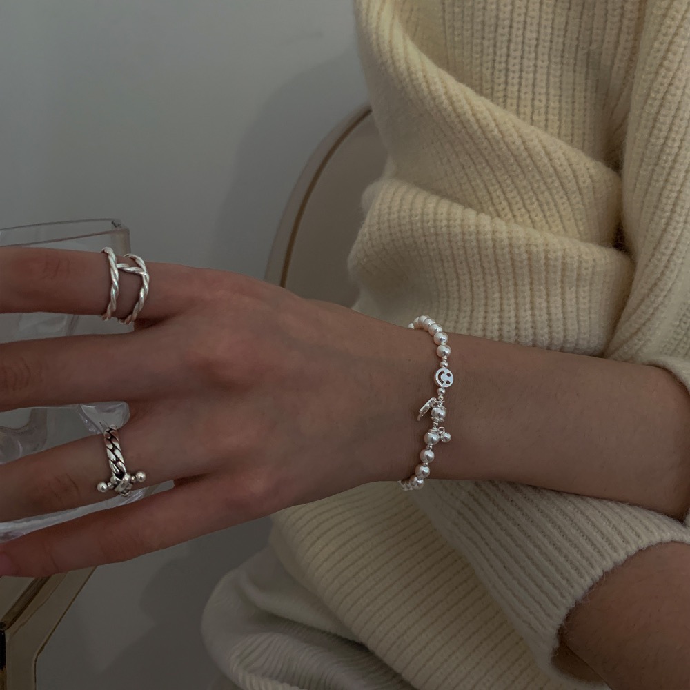 心飾Acc🇰🇷快速出貨「韓國東大門s925 微笑幸運串珠手鍊 Lucky微笑手鍊 彈性繩手鍊 笑臉手鍊-細節圖2