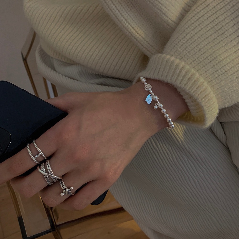 心飾Acc🇰🇷快速出貨「韓國東大門s925 微笑幸運串珠手鍊 Lucky微笑手鍊 彈性繩手鍊 笑臉手鍊-細節圖4