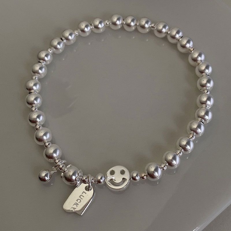 心飾Acc🇰🇷快速出貨「韓國東大門s925 微笑幸運串珠手鍊 Lucky微笑手鍊 彈性繩手鍊 笑臉手鍊-細節圖5