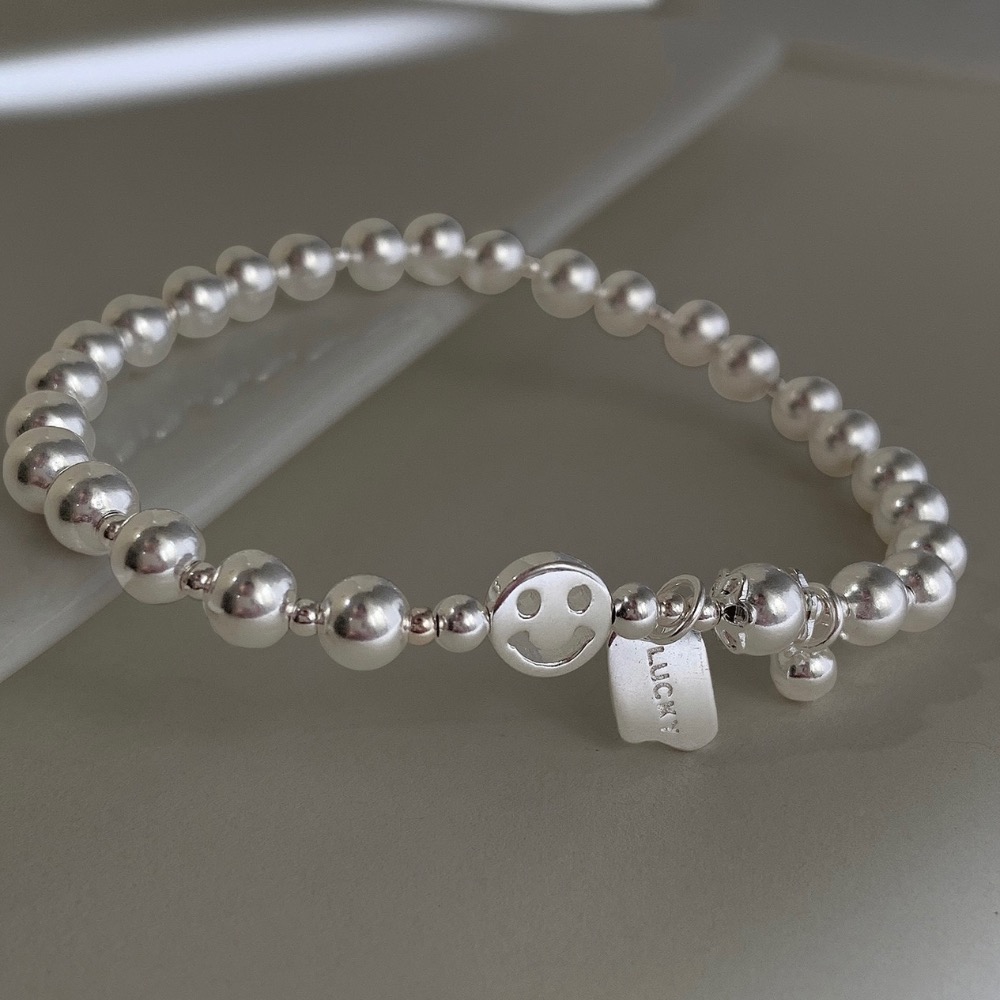 心飾Acc🇰🇷快速出貨「韓國東大門s925 微笑幸運串珠手鍊 Lucky微笑手鍊 彈性繩手鍊 笑臉手鍊-細節圖6