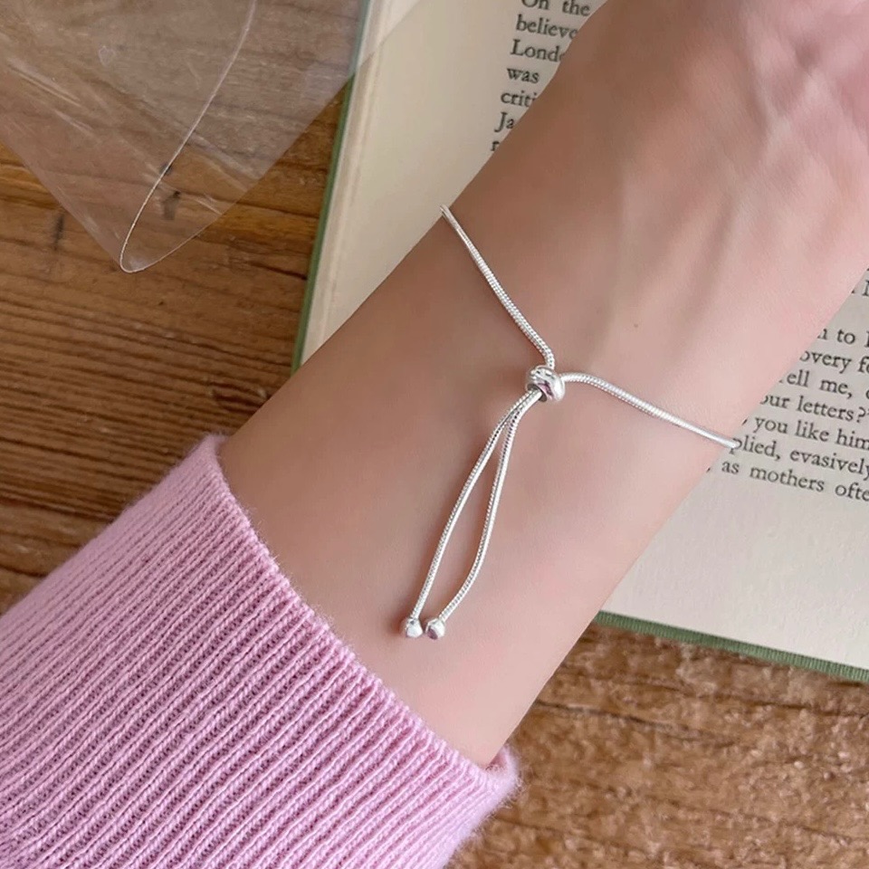 心飾Acc🇰🇷快速出貨「正韓 925純銀 silver 鈦鋼 拉繩手鍊 抗過敏 可下水 不褪色 東大門 nyu-細節圖3