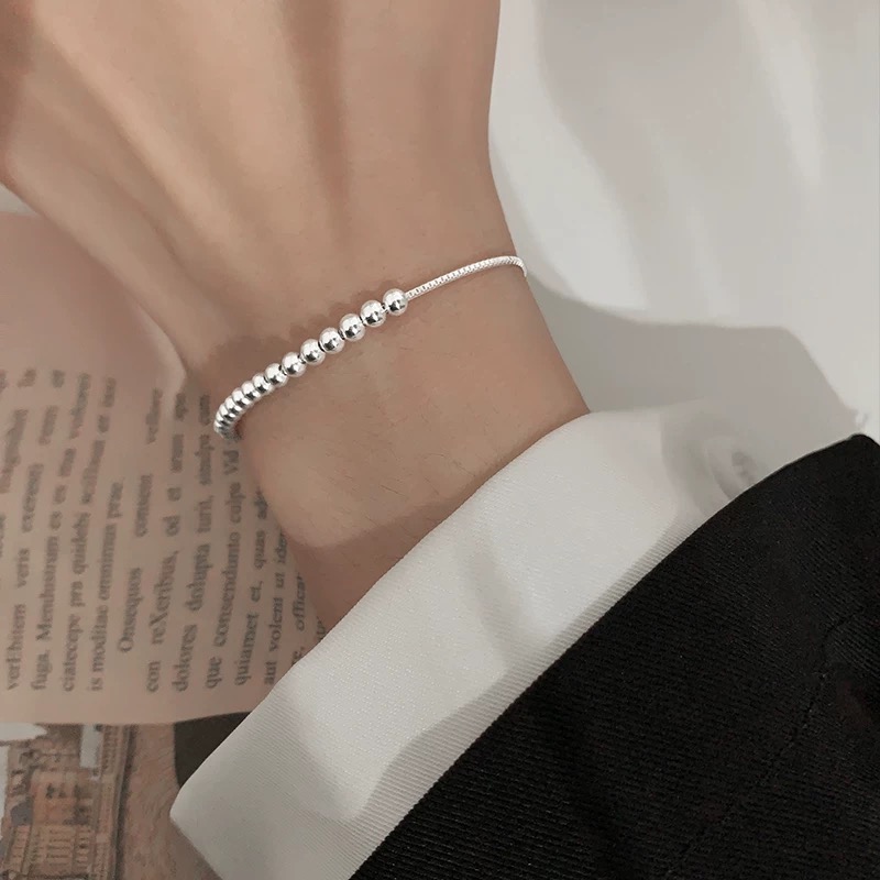心飾Acc🇰🇷快速出貨「流行純銀飾品 925純銀光珠銀珠可調節純銀手鍊 圓珠手鍊 銀珠手鍊 銀飾 拉抽手鍊-細節圖2