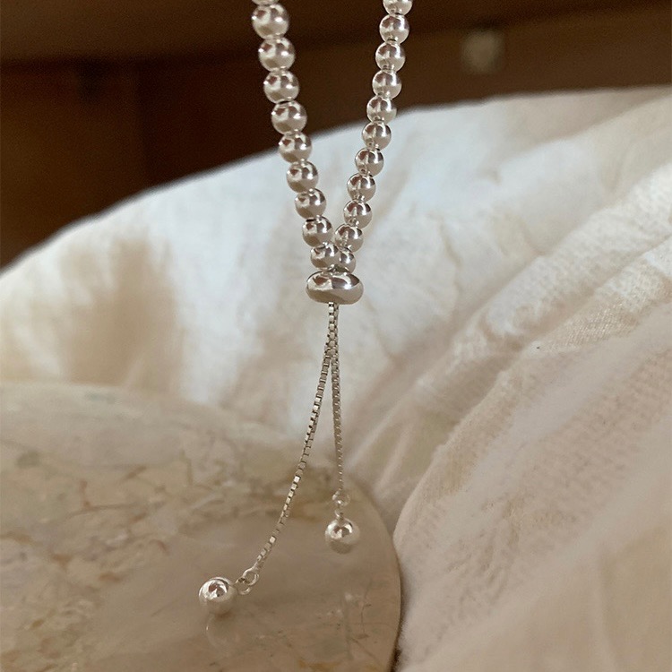 心飾Acc🇰🇷快速出貨「流行純銀飾品 925純銀光珠銀珠可調節純銀手鍊 圓珠手鍊 銀珠手鍊 銀飾 拉抽手鍊-細節圖5