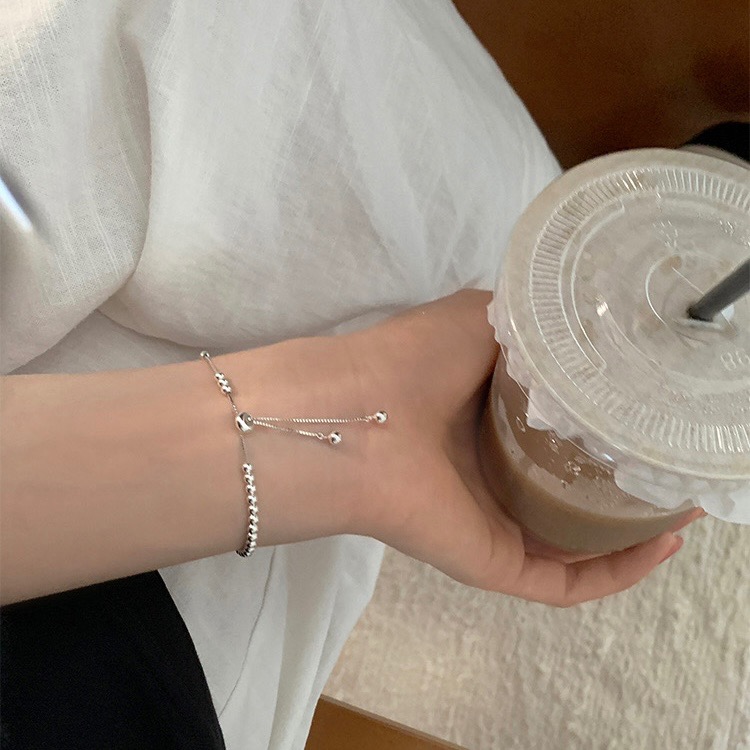 心飾Acc🇰🇷快速出貨「流行純銀飾品 925純銀光珠銀珠可調節純銀手鍊 圓珠手鍊 銀珠手鍊 銀飾 拉抽手鍊-細節圖6