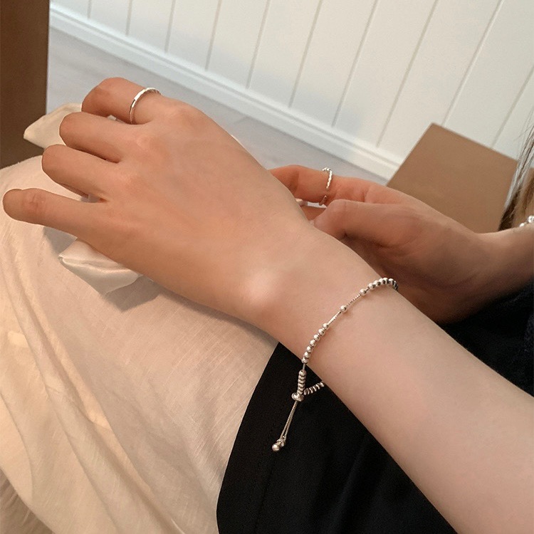 心飾Acc🇰🇷快速出貨「流行純銀飾品 925純銀光珠銀珠可調節純銀手鍊 圓珠手鍊 銀珠手鍊 銀飾 拉抽手鍊-細節圖7