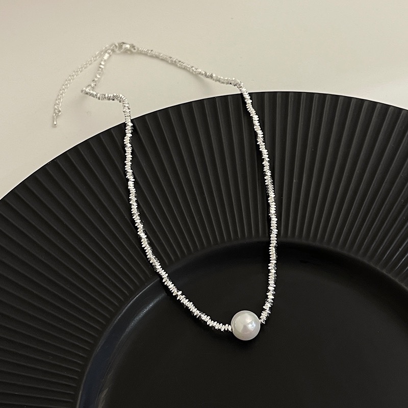 心飾Acc🇰🇷快速出貨「韓國飾品 爆閃碎銀子珍珠項鍊 銀飾項鍊 珍珠項鍊 高級 百搭鎖骨鍊-細節圖4