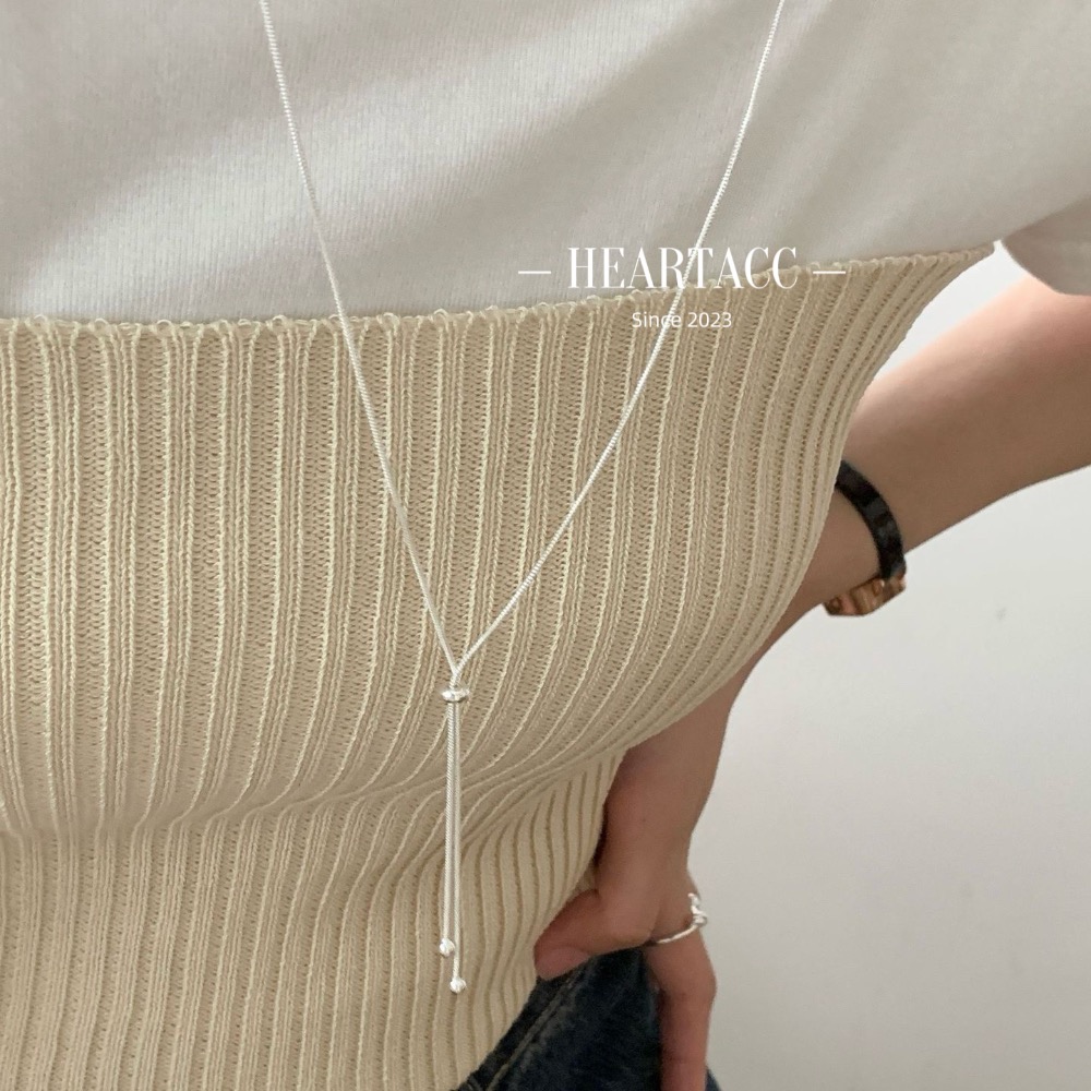 心飾Acc🇰🇷快速出貨「鈦鋼 圓珠抽繩長鍊 鈦鋼項鍊 簡約項鍊 毛衣鏈 調節項鍊 造型項鍊 韓國項鍊 韓國飾品-細節圖2