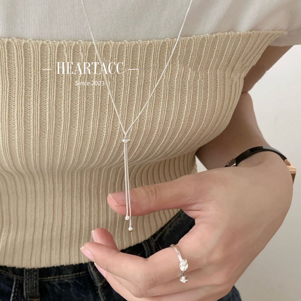 心飾Acc🇰🇷快速出貨「鈦鋼 圓珠抽繩長鍊 鈦鋼項鍊 簡約項鍊 毛衣鏈 調節項鍊 造型項鍊 韓國項鍊 韓國飾品-細節圖3