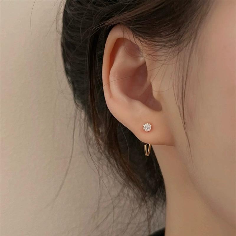 心飾Acc🇰🇷快速出貨「925純銀 氣質單鑽C圈耳勾 耳圈 耳環 耳針 純銀耳針 耳釘 耳棒 銀耳洞 抗過敏-細節圖2