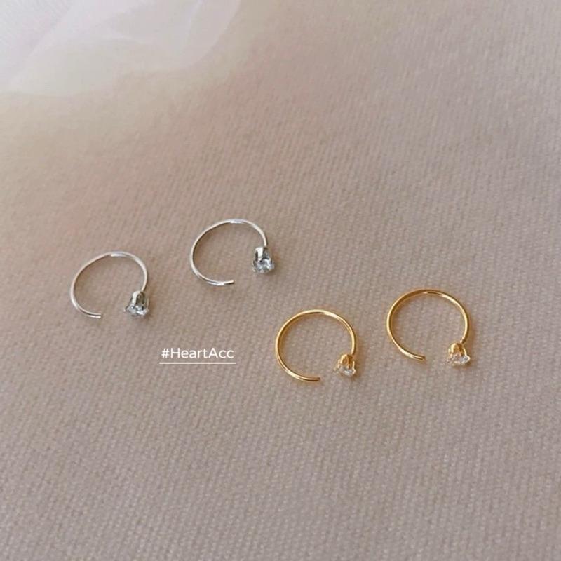 心飾Acc🇰🇷快速出貨「925純銀 氣質單鑽C圈耳勾 耳圈 耳環 耳針 純銀耳針 耳釘 耳棒 銀耳洞 抗過敏-細節圖3