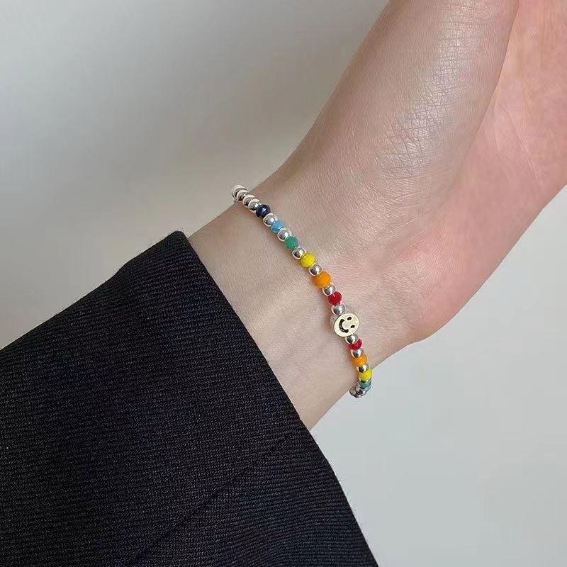 心飾Acc🇰🇷快速出貨「925純銀手鍊 s925彩虹愛心小熊銀珠純銀手鍊 彈力繩手鍊 韓國 彩虹串珠-細節圖6