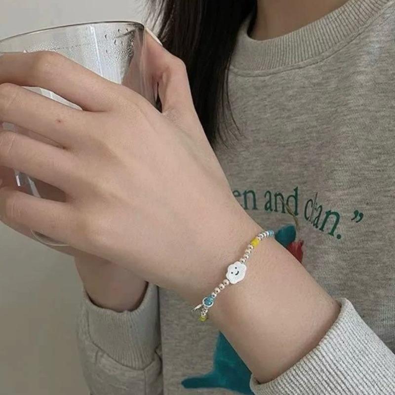 心飾Acc🇰🇷快速出貨「925純銀手鍊 s925彩虹愛心小熊銀珠純銀手鍊 彈力繩手鍊 韓國 彩虹串珠-細節圖8