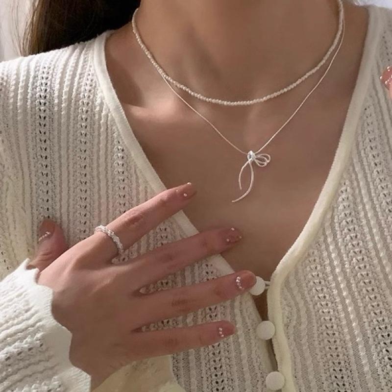 心飾Acc🇰🇷快速出貨「S925純銀 打結蝴蝶結水鑽項鍊 S925-細節圖3