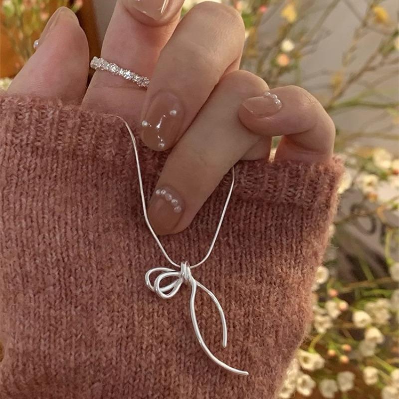 心飾Acc🇰🇷快速出貨「S925純銀 打結蝴蝶結水鑽項鍊 S925-細節圖4