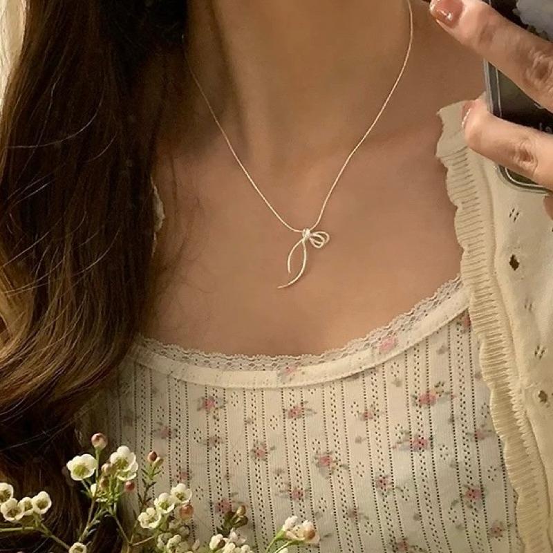 心飾Acc🇰🇷快速出貨「S925純銀 打結蝴蝶結水鑽項鍊 S925-細節圖9