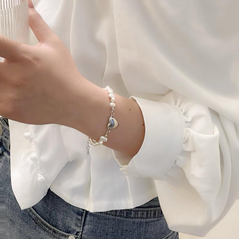 心飾Acc🇰🇷快速出貨「愛心造型巴洛克珍珠質感手鍊 / 珍珠手鍊 愛心手鍊 韓系手鍊 韓國空運-細節圖6