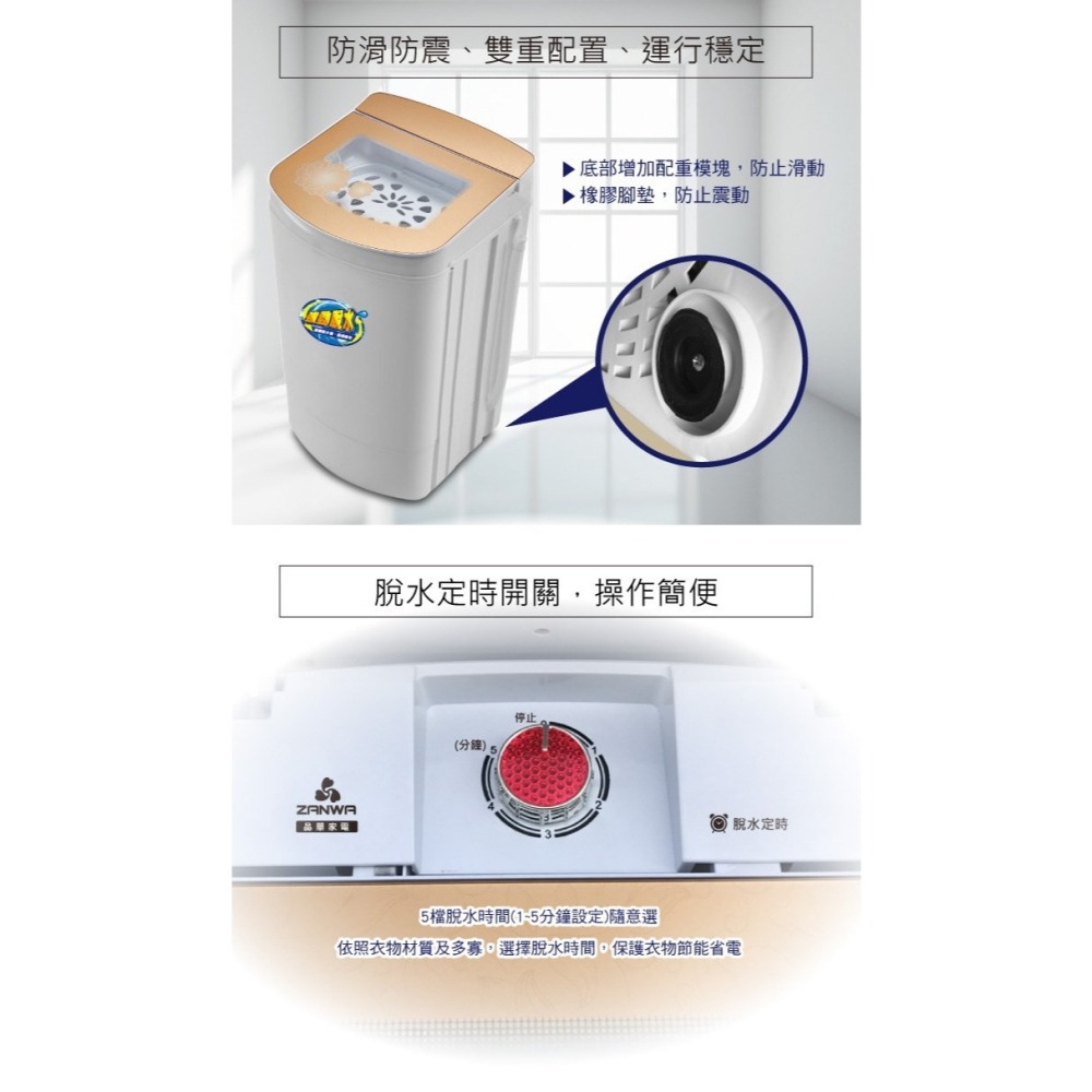 免運費 A-Q小家電 ZANWA晶華 10KG大容量宮廷風滾筒高速靜音 脫水機 ZW-T58-細節圖6