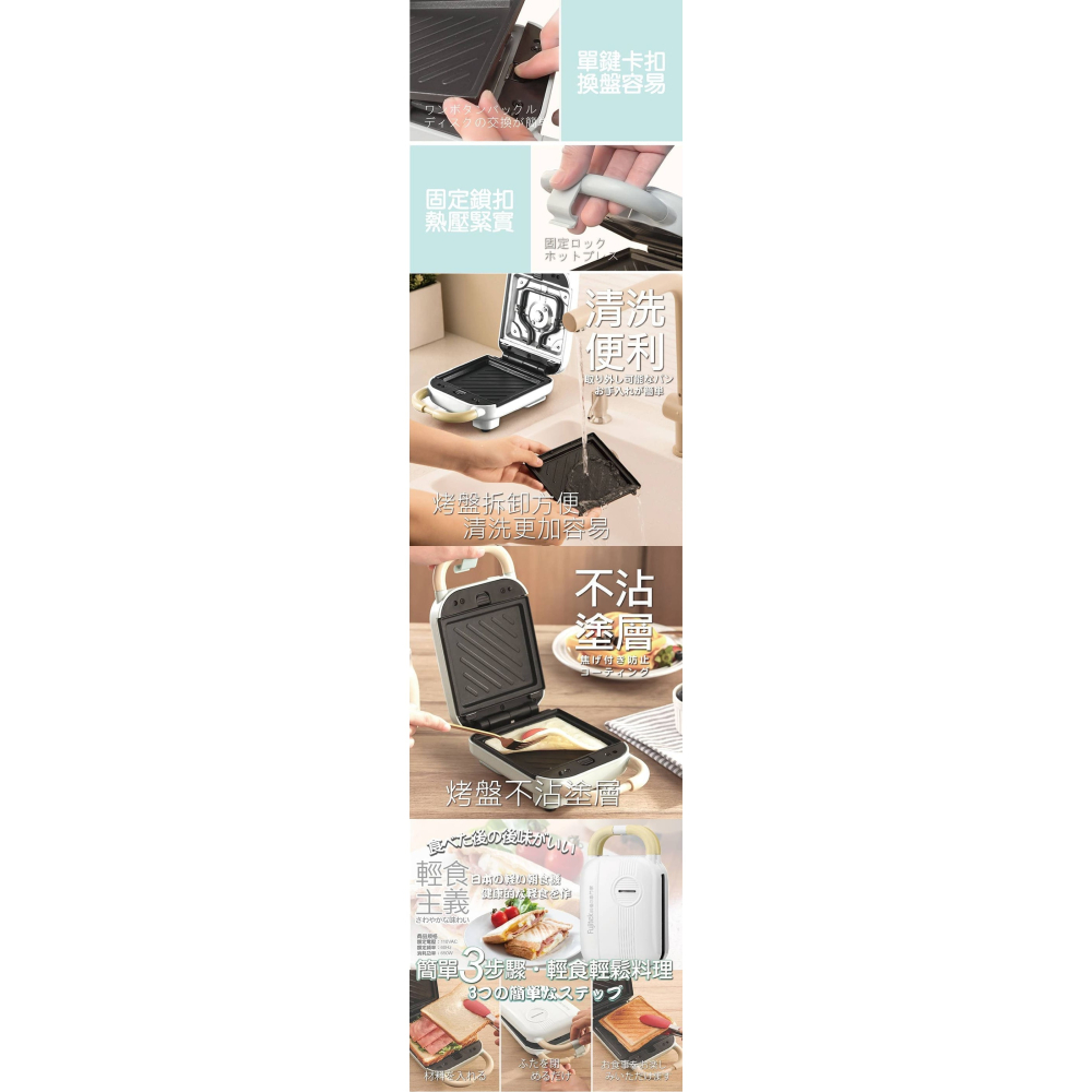 A-Q小家電 附雙烤盤 Fujitek富士電通 熱壓三明治機 鬆餅機 / 熱壓吐司機 早餐機 吐司機 FTD-SM110-細節圖3