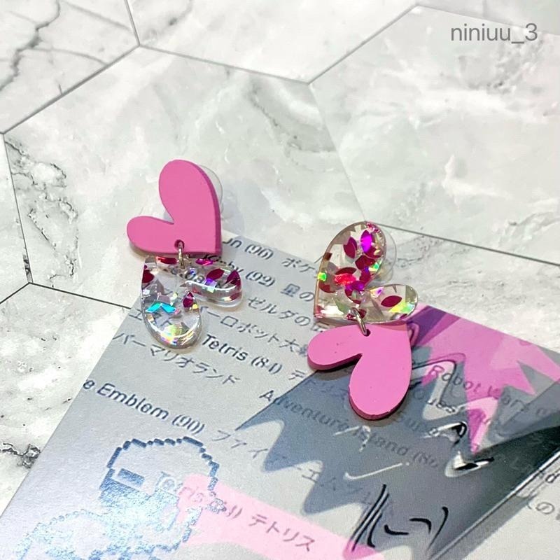 niniuu_3✨台灣現貨(出貨) 『S925銀針-雙連小愛心壓克力耳環』愛心耳環 可愛耳環 復古耳環 甜美耳環 小紅書-細節圖4