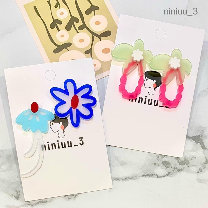 niniuu_3✨台灣現貨(出貨)『S925銀針-半霧不規則清新花朵耳環』夏ins半透明日韓高質感y2k耳夾樹脂醋酸耳環-細節圖5