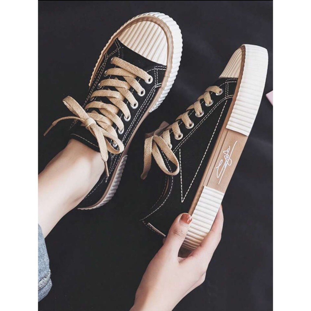 韓版低幫低筒板鞋 厚底簡約 馬卡龍色 運動鞋 小白帆布鞋包鞋 平底休閒鞋 餅乾鞋-細節圖2