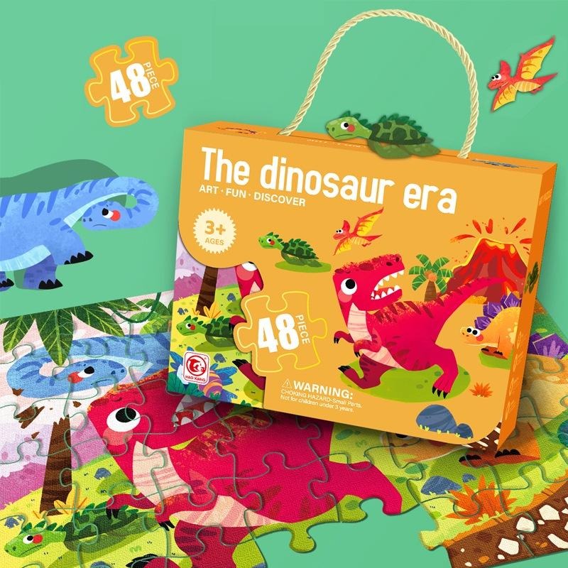 【台灣實拍現貨】【兒童益智拼圖/禮盒裝】24片 48片 60片 早教啟蒙 禮盒包裝 卡通拼圖 恐龍 動物園 多彩拼圖-細節圖5