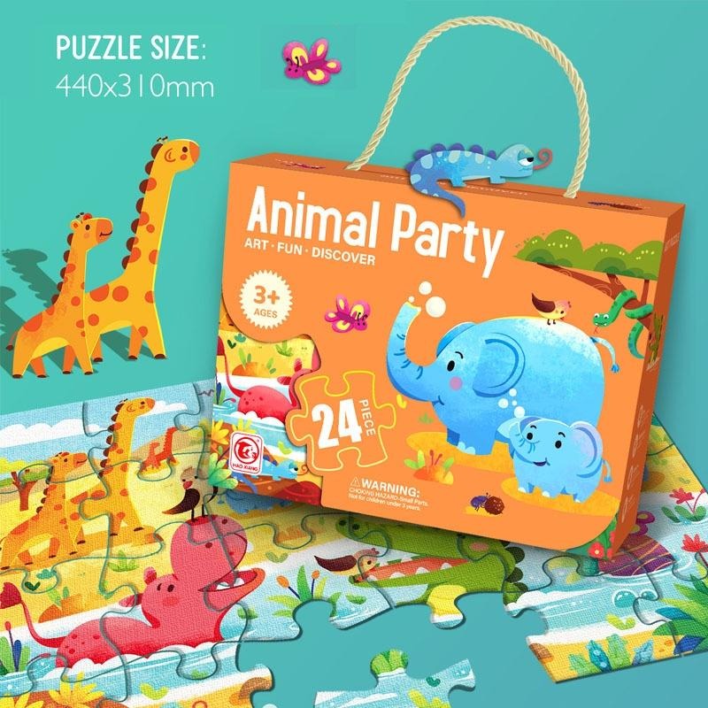 【台灣實拍現貨】【兒童益智拼圖/禮盒裝】24片 48片 60片 早教啟蒙 禮盒包裝 卡通拼圖 恐龍 動物園 多彩拼圖-細節圖6