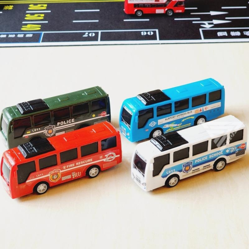 【台灣現貨】【塑膠迴力大巴士玩具車】巴士遊覽車 巴士模型車 交通車 玩具車 小汽車 警車巴士 校車巴士 玩具小車車