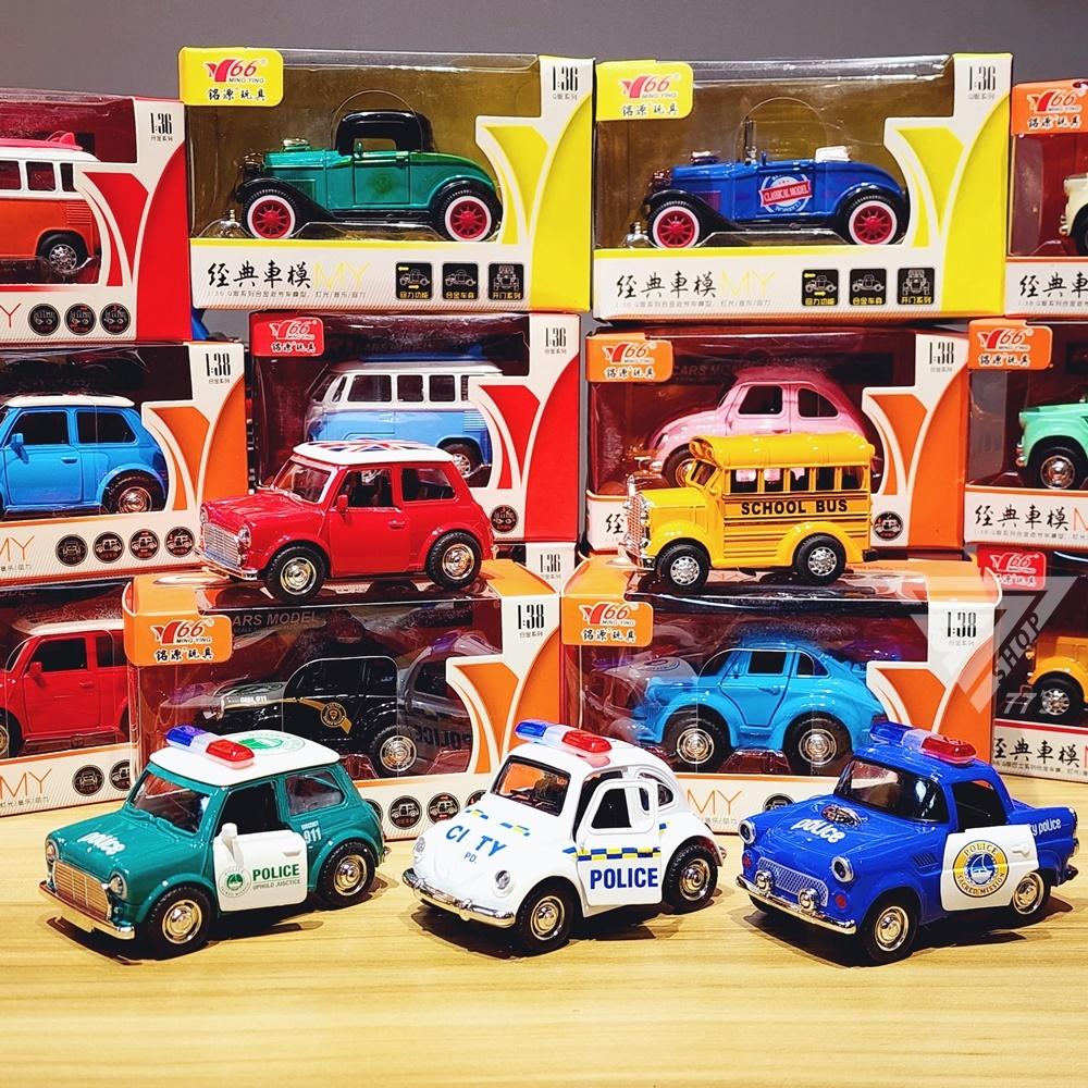 【台灣出貨】【聲光可開門Q版復古合金車】警車 玩具警車 金龜車 雙層巴士 復古老爺車 mini cooper模型車 小車-細節圖2